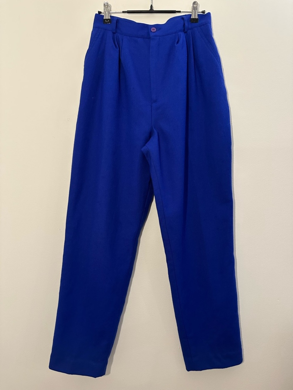 Vintage 80s Cobalt Blue Wool Trousers High Rise Pleated Lined Canadian Made S27